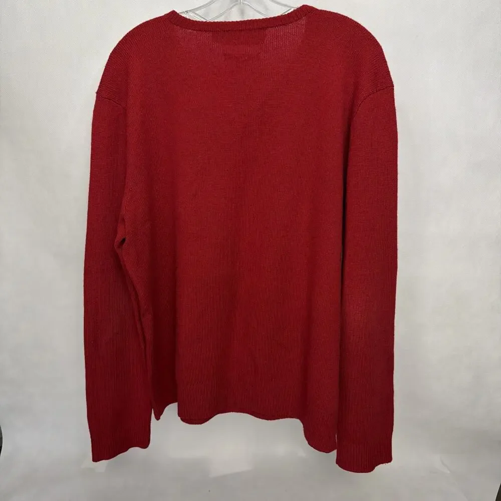 Polo Ralph Lauren Mens sz X-Large Red 100% Lambs Wool V-Neck Sweater